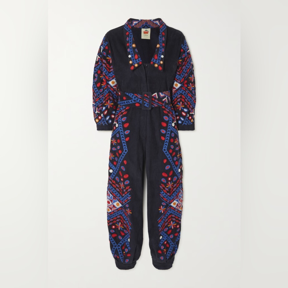 Farm Rio Corduroy Embroidered Jumpsuit